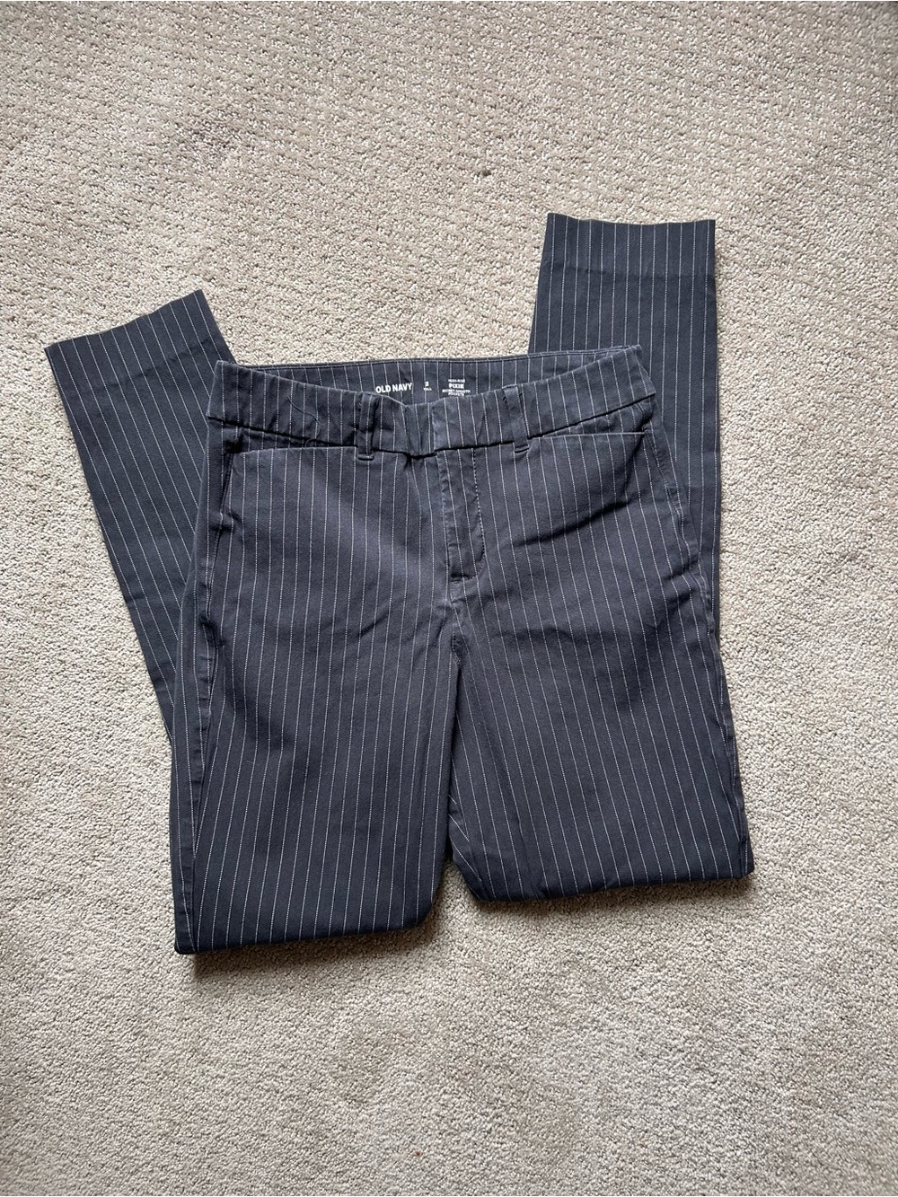 Old Navy High Rise Pixie Dress Pants - Black with White Stripes, 2 Tall